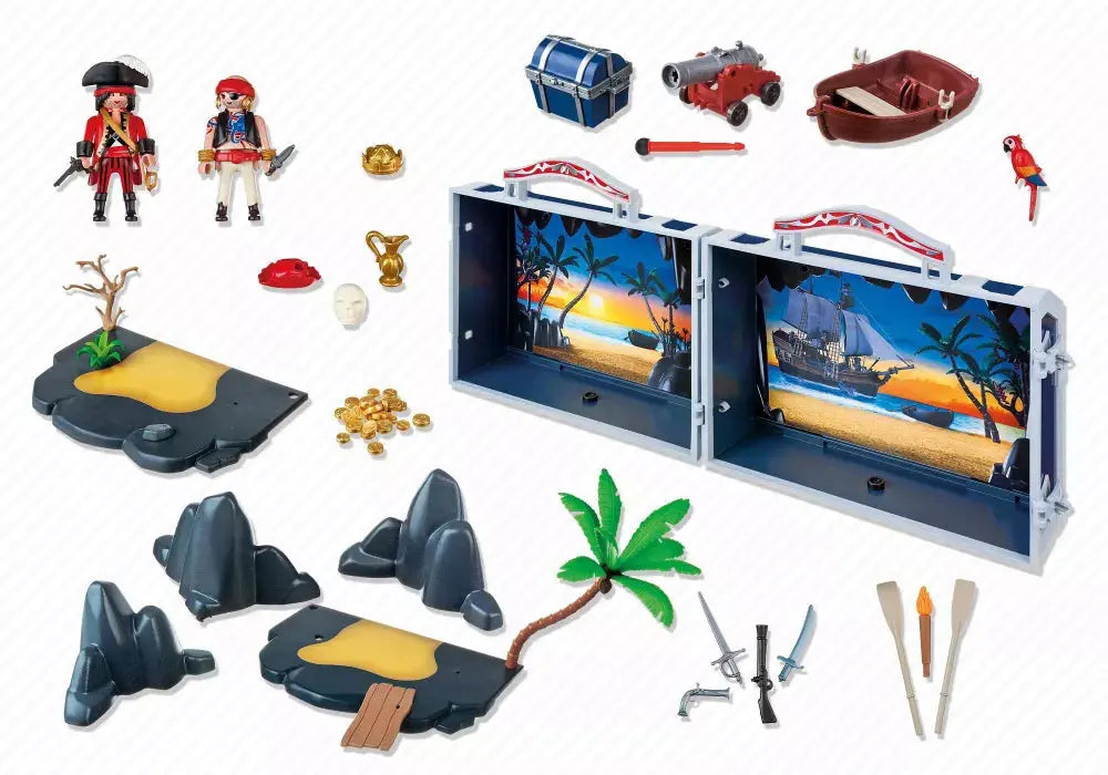 PLAYMOBIL Pirates 5947 : Coffre transportable île au trésor de pirate Play Again