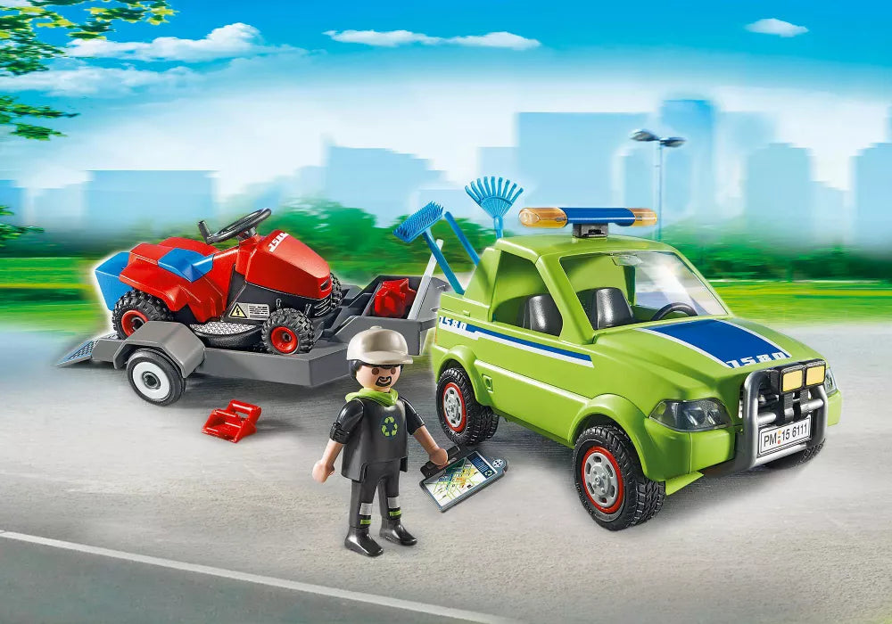 PLAYMOBIL City Action 6111 : Jardinier avec véhicule et tracteur tondeuse