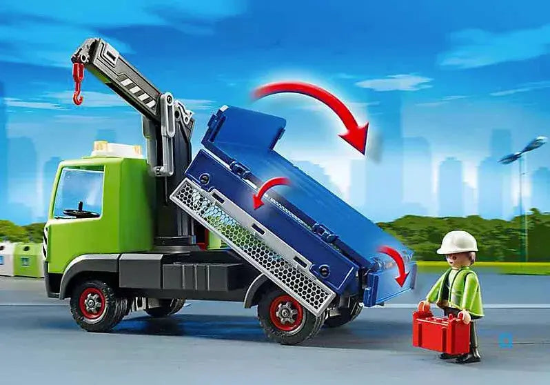 PLAYMOBIL City Action 6109 : Camion avec grue et conteneurs à verre Play Again