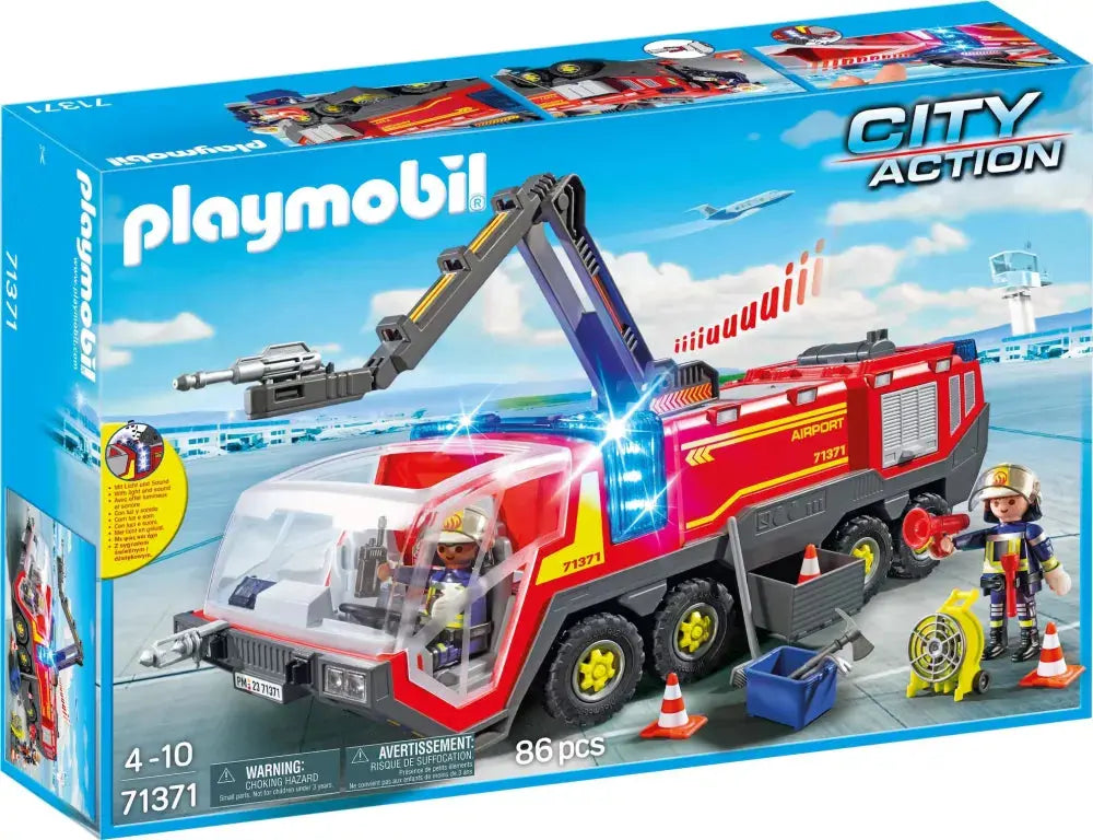 PLAYMOBIL City Action 71371 : Camion d'extinction d'aéroport avec lumière et son Play Again