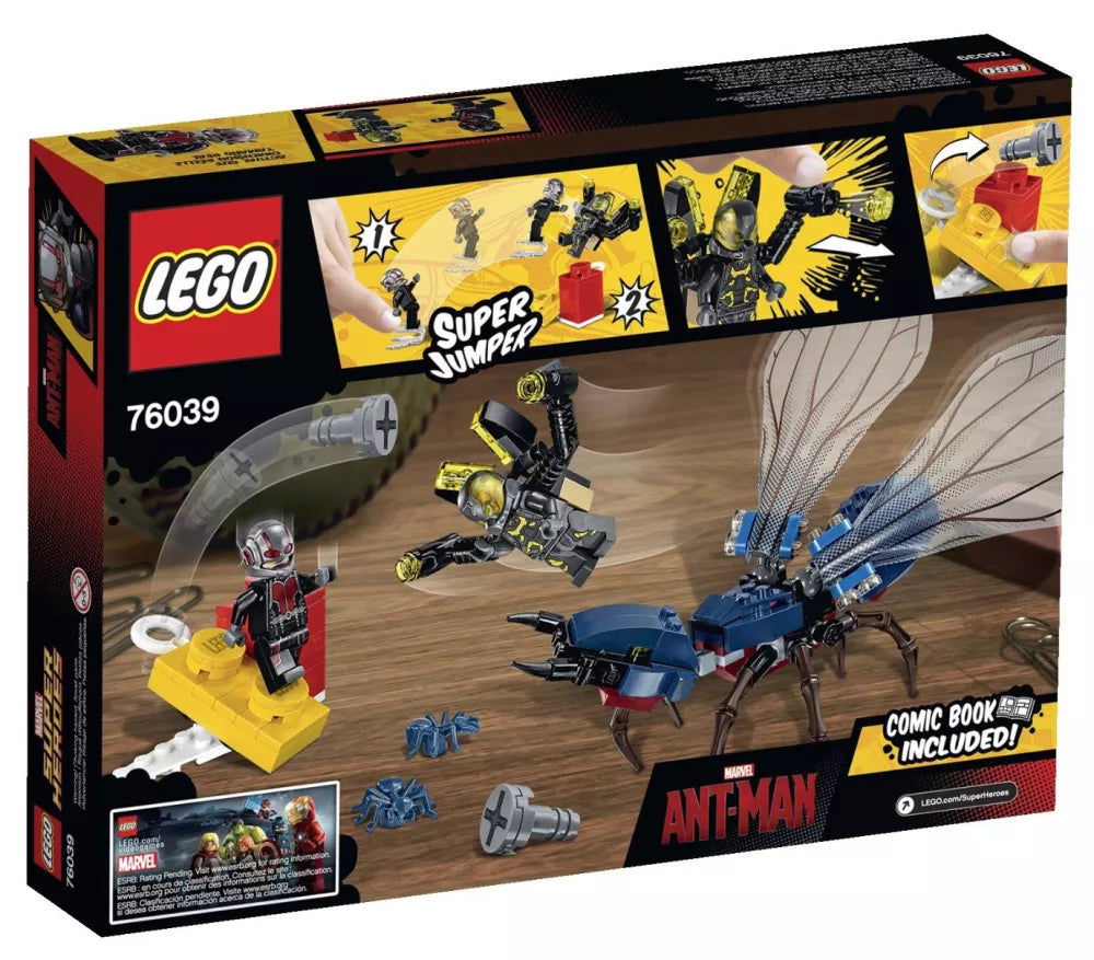 Dos de la boîte LEGO 76039 Ant-Man : fourmi volante contre la catapulte de Yellowjacket