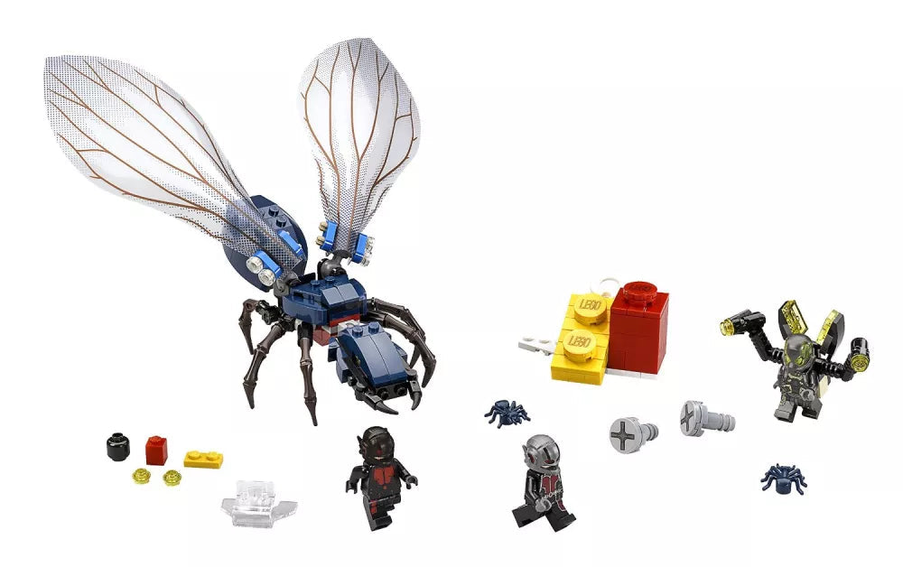 Contenu du set LEGO 76039 : fourmi volante, catapulte en briques géantes et minifigurines Ant-Man, Hank Pym et Yellowjacket
