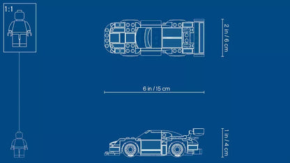 Dimensions de la Porsche 911 RSR LEGO 75888 : 15 cm de long, 6 cm de large, 4 cm de haut