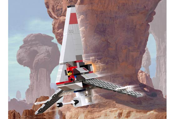 T-16 Skyhopper LEGO 4477 en vol dans les canyons de Tatooine