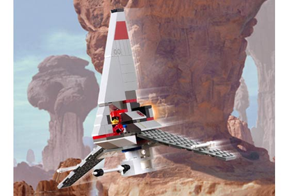 T-16 Skyhopper LEGO 4477 en vol dans les canyons de Tatooine